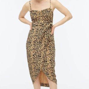 Jcrew bow waist cheetah print leopard silk midi dress size 10 NWT! Never worn!